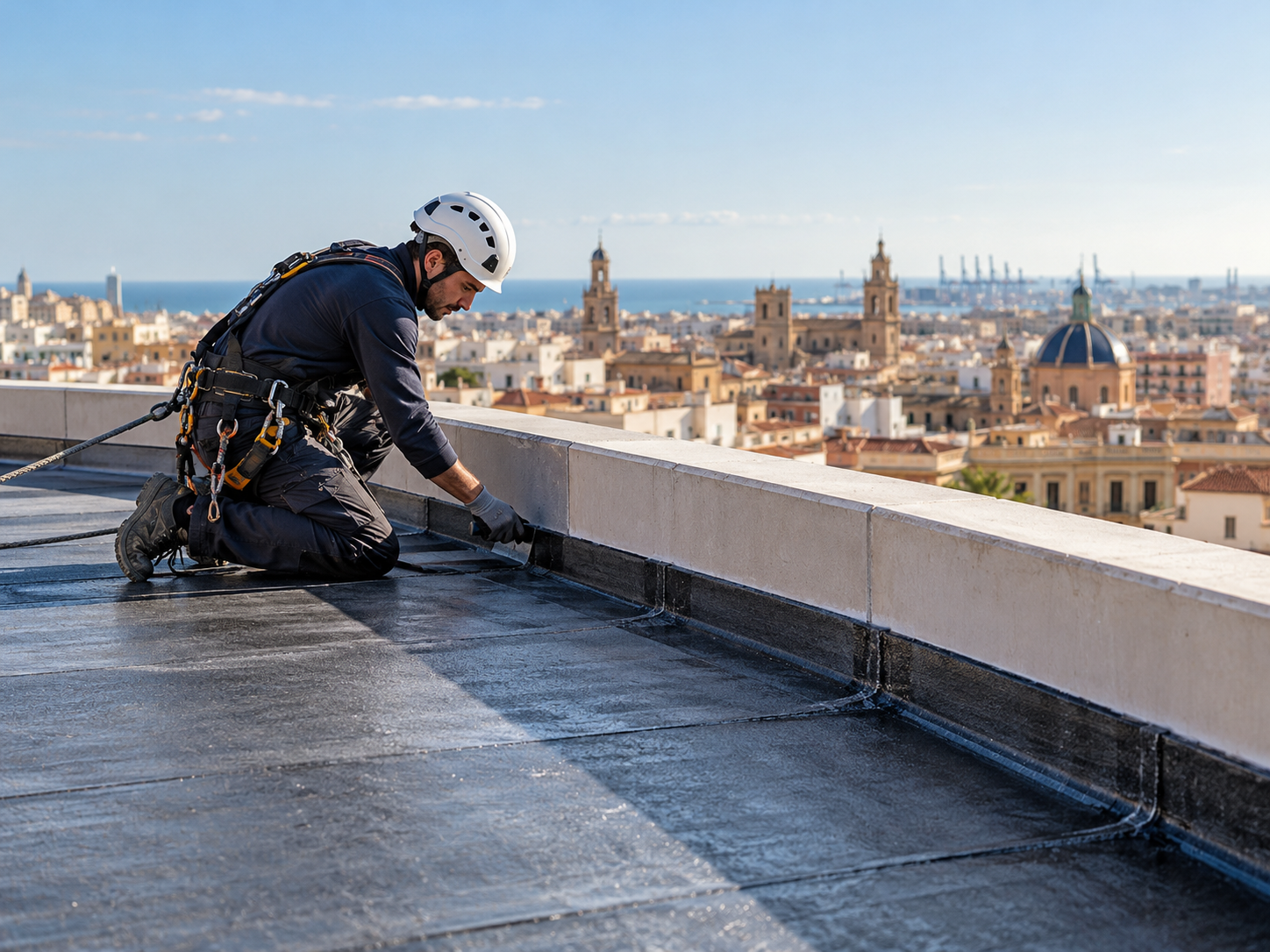 Soldadura de tela asfáltica en una cubierta de Valencia
